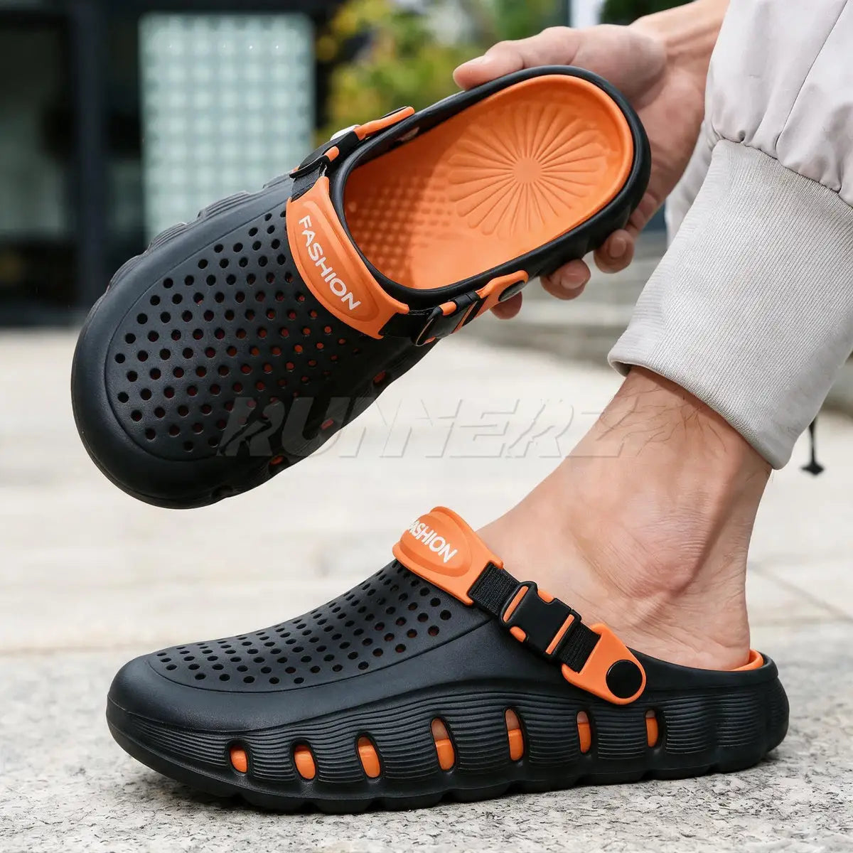 EVA Medicated Crocs ( black & Orange ) (PREMIUM +)