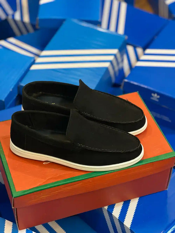LORO PIANA Summer Walk Suede Loafers (Black ) (Standard Batch)